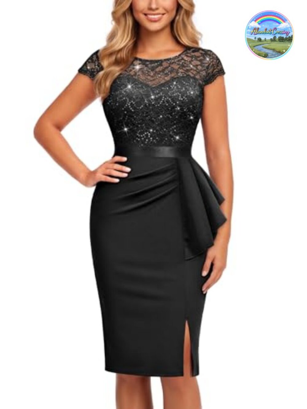 Elegant Sequin Lace Cocktail Dress Cap Sleeve Above Knee Formal Party